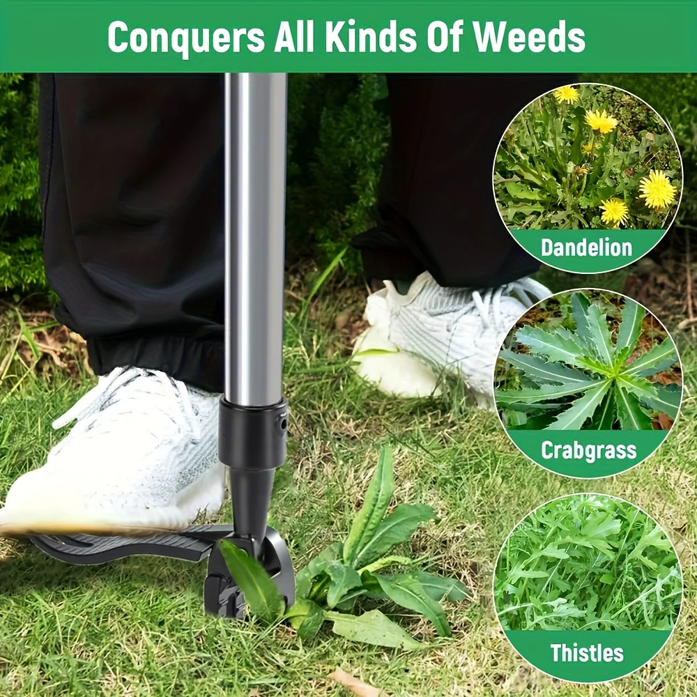 Stainless Steel Weed Puller Stainless Steel Manual Weed Puller Tool | No-Bend Standing Design with Ergonomic Handle for Efficient Root Removal, Garden & Lawn Care, Durable Yard Maintenance Tool