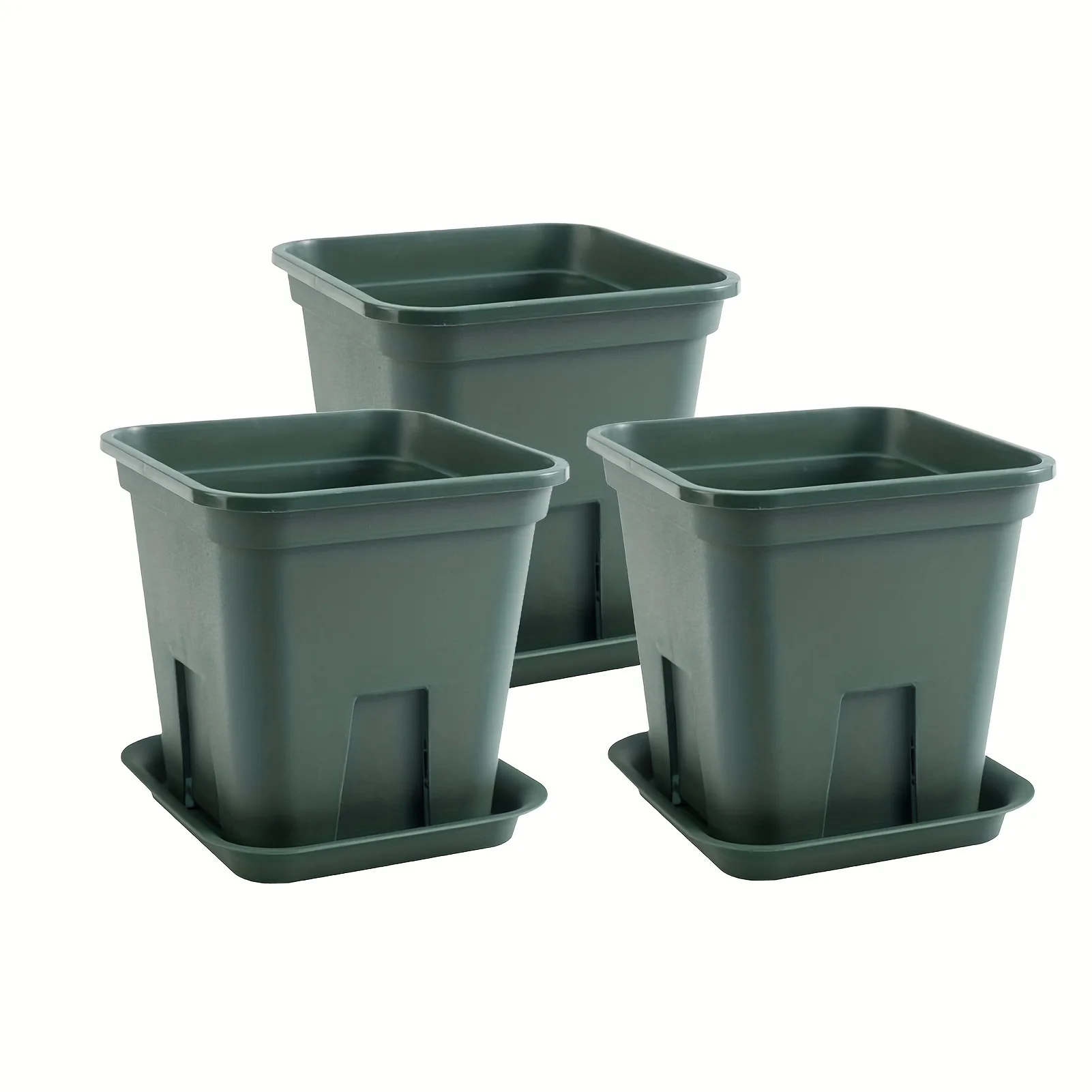 Castle Peak Basin Planters 3 Sets Big Flowerpot Planters - Breathable Square Pots for Plants, 21.5x15.2x21.5cm, Green Planter Pot
