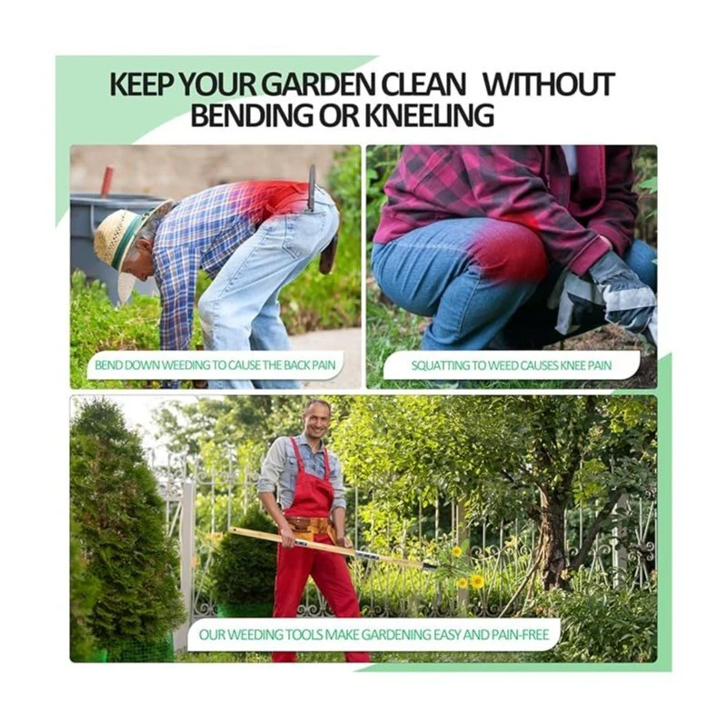 46'' Stand Up Weed Puller Tool with 4-Claw Steel Head and Bamboo Handle, No-Bend Weeder Tool for Lawn & Garden