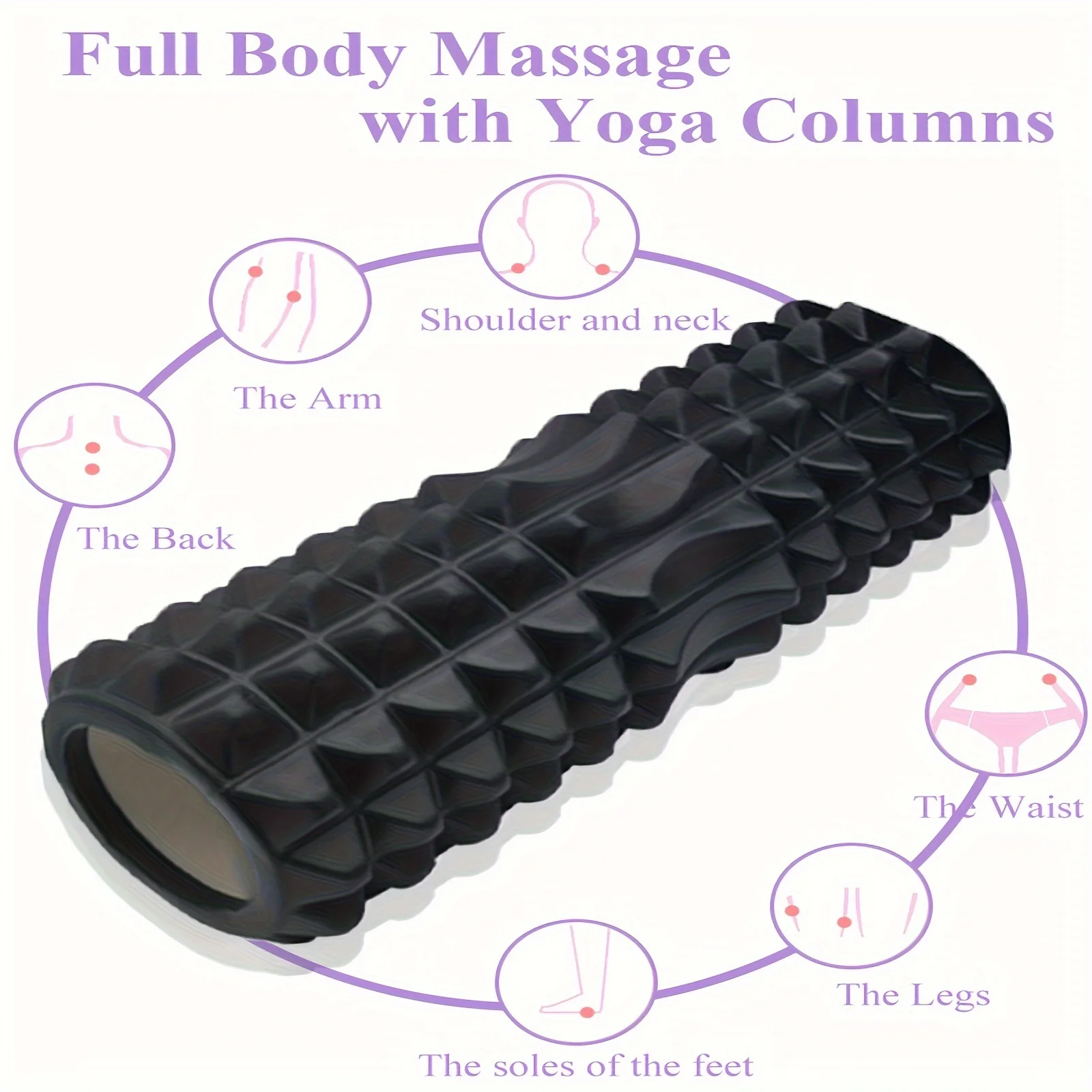 Foam Roller Set-Hollow Foam Massage Roller, Massage Ball, Roller Stick, Stretch Band, Resistance Band, Storage Bag, Suitable for Muscle Massage, Relieve Muscle Soreness (6 pack)